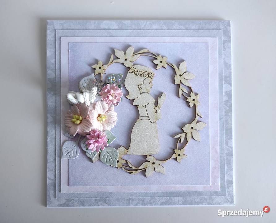 Kartka ręcznie robiona Komunia Święta z Antyki, Sztuka, Kolekcje Łódź