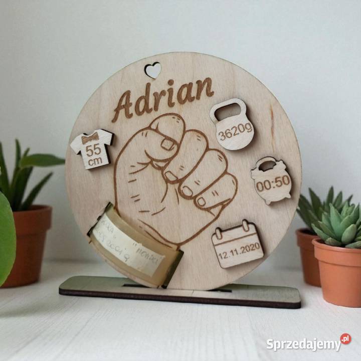 Drewniana Metryczka na Opaskę Szpitalną Dziecka Lublin