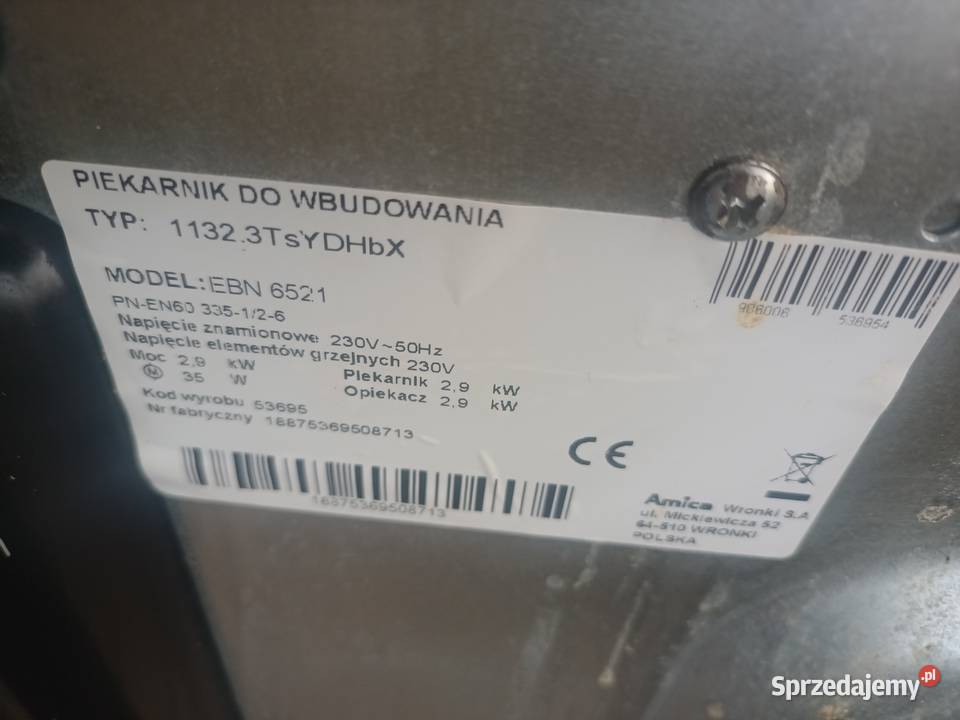 Piekarnik do zabudowy AMICA 60cm Tychy