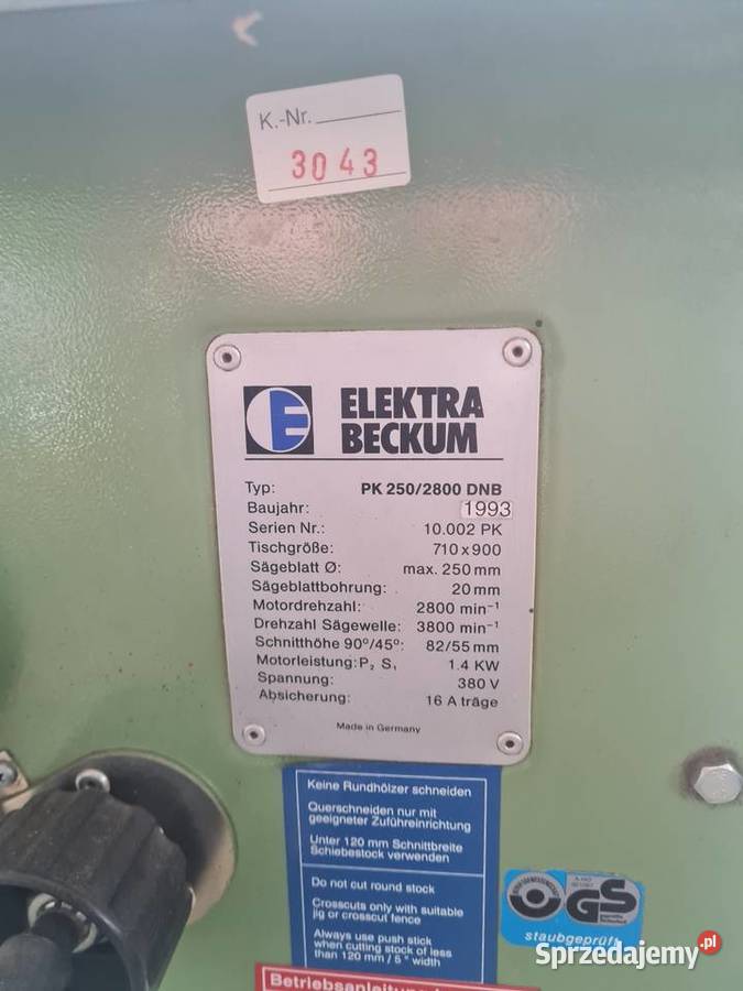 Pila Formatowa Elektra Backum PK 250 380V Stare Iganie