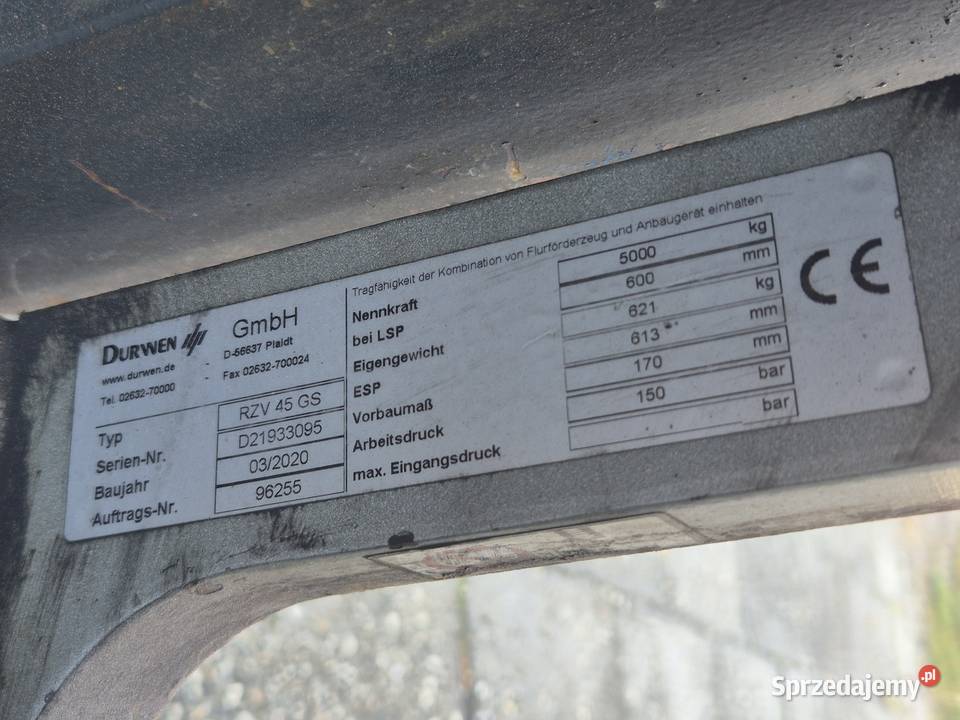 Pozycjoner wideł Durven 5000 x 600mm 2020 widły śląskie Rybnik