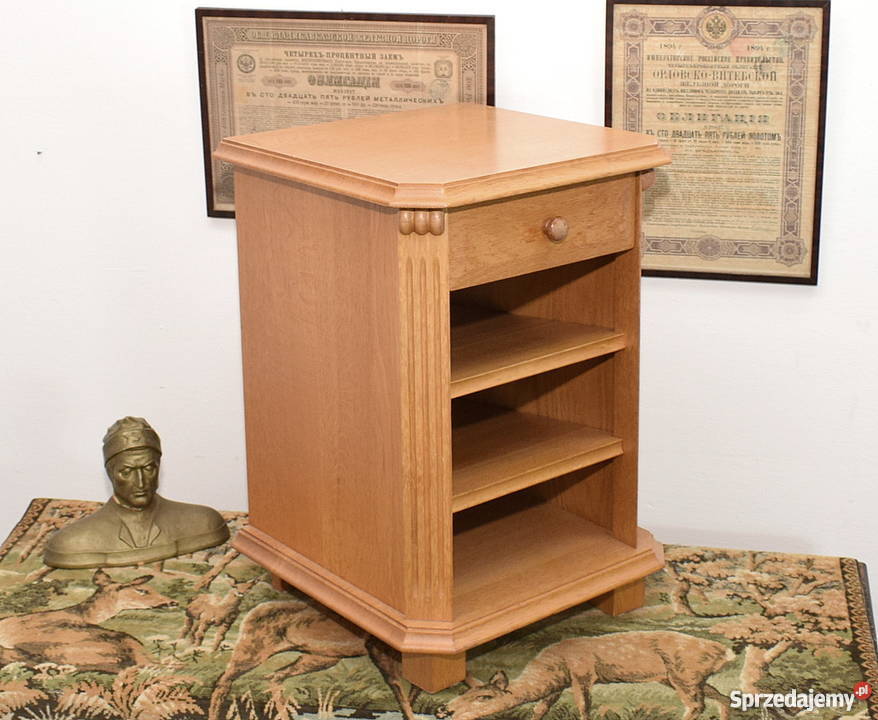 ŁADNA DĘBOWA SZAFKA Z WYSUWANYM BLATEM STOLIK Meble Świdnica