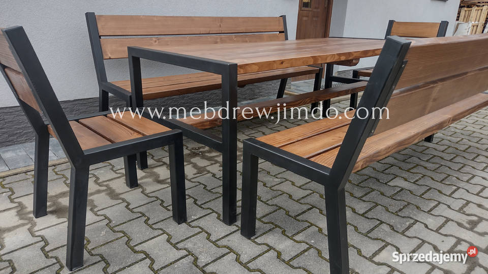 Stół ocynk zestaw mebli ogrodowych ławki fotele metal Tokarnia