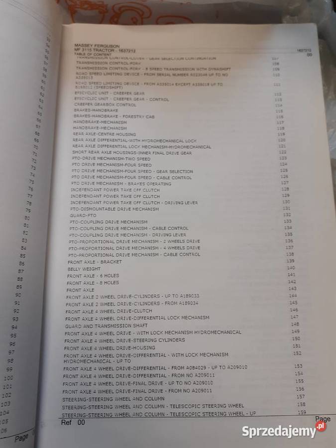 Katalog części ciągnika Massey ferguson 315