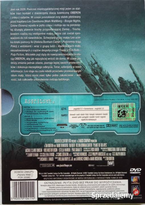 Planeta Małp 2DVD Mark Wahlberg Helena Bonham edycja limitowana Łódź
