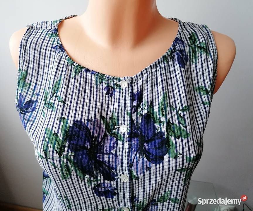 WALLISDAMSKI TOP BEZ RĘKAWÓW W KRATĘ KWIATY R38 Topy i koszulki Łódź sprzedam