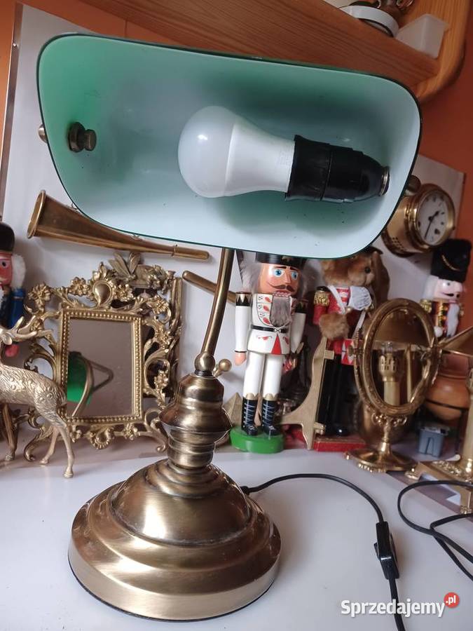 Bankierka lampa stołowa mosiądz szkło wielkopolskie Poznań sprzedam