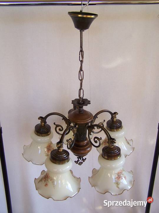 Żyrandol pięcioramienny z kloszami z ręcznie Lampy wiszące zachodniopomorskie Koszalin