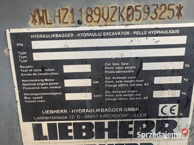 Koparka kolowa Liebher A 918 Company Rok produkcji 2011 mazowieckie Warszawa sprzedam