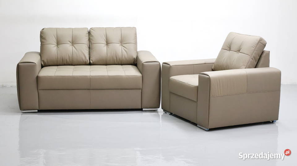 KOMPLET 21 sofy kanapy zestaw piaskowa skóra 158cm Poznań sprzedam