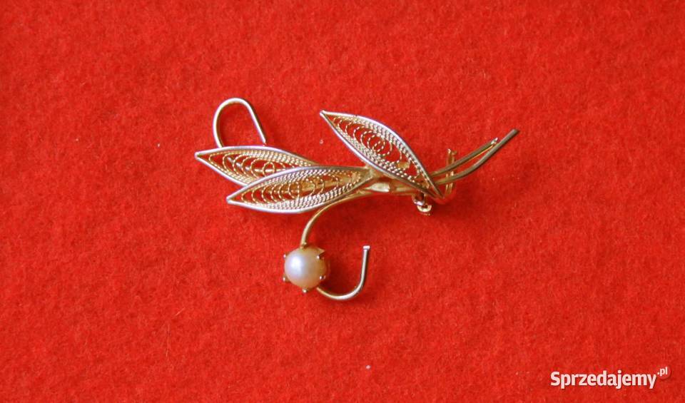 Stara angielska broszka listeczki z perełką małopolskie