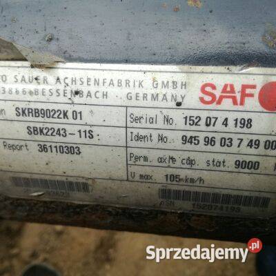 Oś naczepy Saf Intrax wachacz skrb9022 w i inne Części maszyn i innych pojazdów Osiek