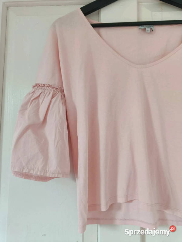 Bawełniana bluzka z ozdobnymi rękawami pudrowy H&M Odzież damska Dąbrowica