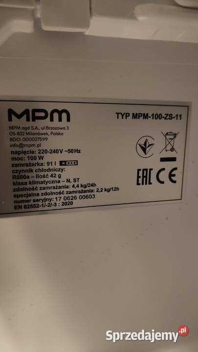 Zamrażarka MPM100ZS11 Lodówki i zamrażarki Lubycza Królewska