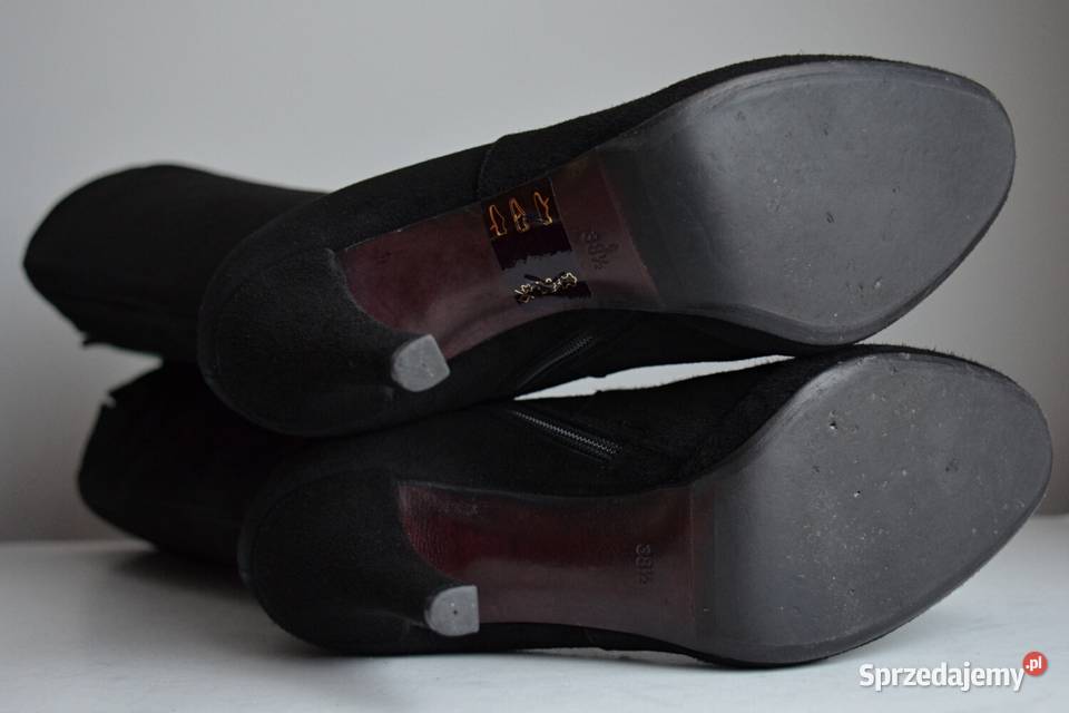 ŁADNIE dopasowne kozaki The Seller szpilka zamsz czarny sprzedam