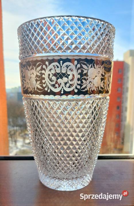 Piękny wazon kryształowy Bohemia Wrocław