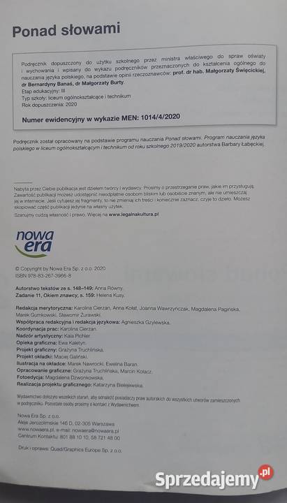 Ponad słowami 2 język polski podręcznik liceum Małkinia Górna