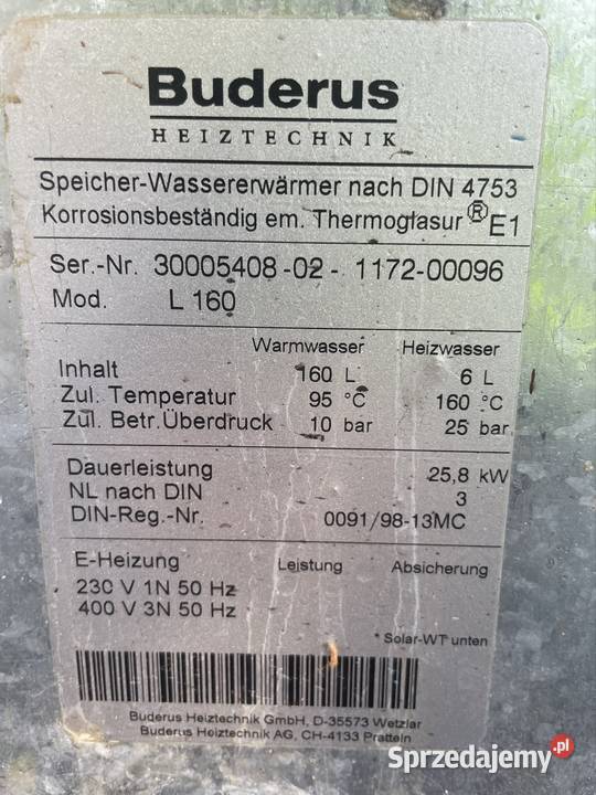 Zasobnik bojler Buderus 160L lubelskie Tomaszów Lubelski