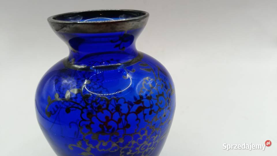Wazon szklany vintage malowany srebrem lubelskie Zamość