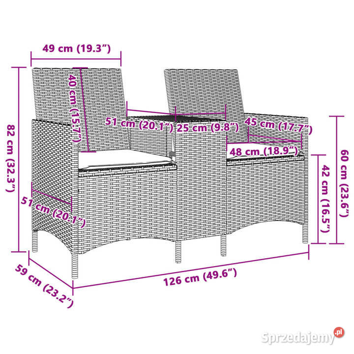 Ogrodowa sofa 2os ze stolikiem i poduszkami mazowieckie Warszawa
