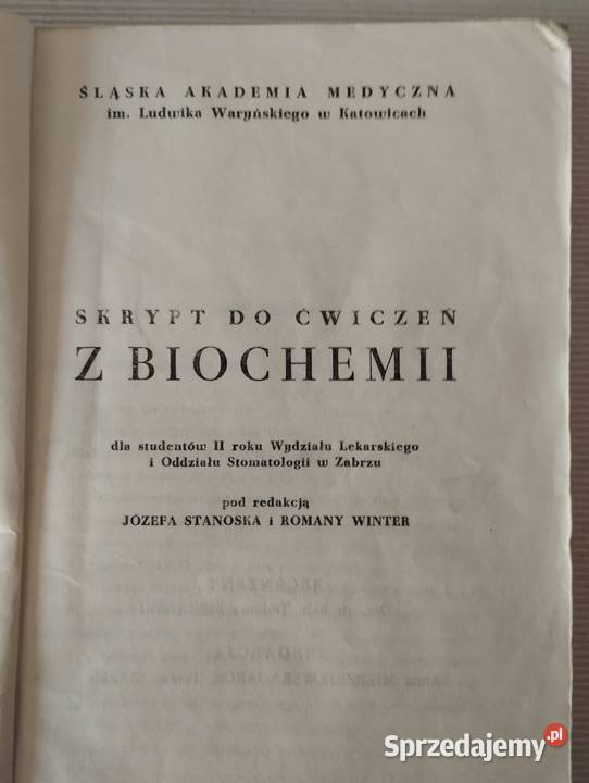 Skrypt do ćwiczeń z biochemii skrypt, zeszyt ćwiczeń, zbiór zadań, testów Podręczniki Olkusz