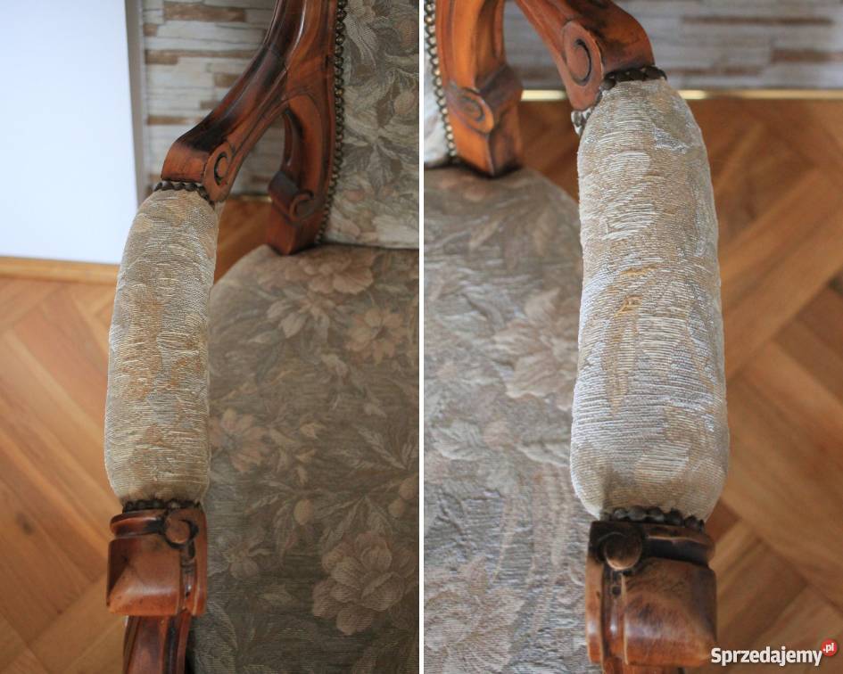 Pięknie zdobiony fotel klasyczny ręcznie Pszczyna