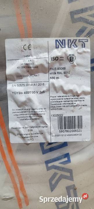 Kabel instalacyjny YDY 5x6mm2 biały 450750V Żyrardów