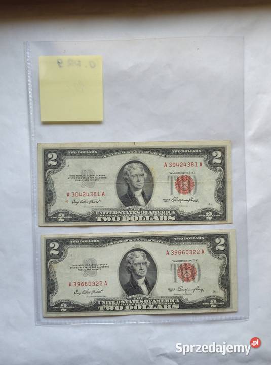 O 9 USA 2 Dollars 1953 Red Seal 2 banknoty Ostrów Mazowiecka sprzedam