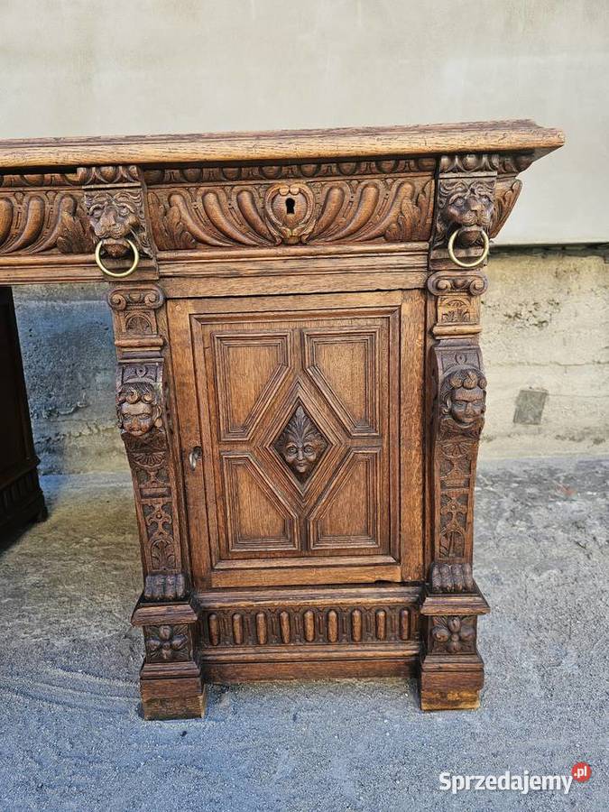 Neorenesansowe biurko gabinetowe z lwami antyk sprzedam