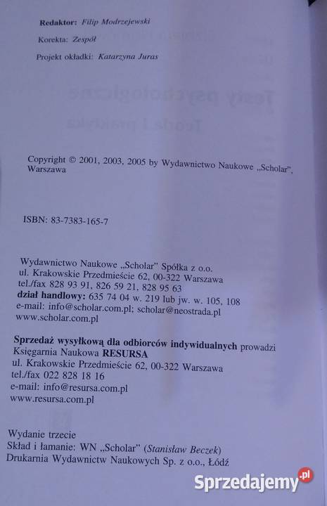 Testy psychologiczne Teoria i praktyka Hornowska Warszawa