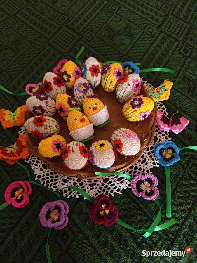 Pisanki szydełkowe rękodzieło wielokolorowy Wielkanoc Garbów