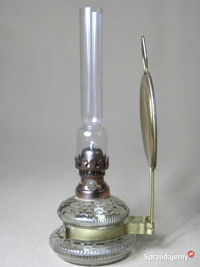 Szklana lampa lampka naftowa z mosiężnym Antyki Legnica