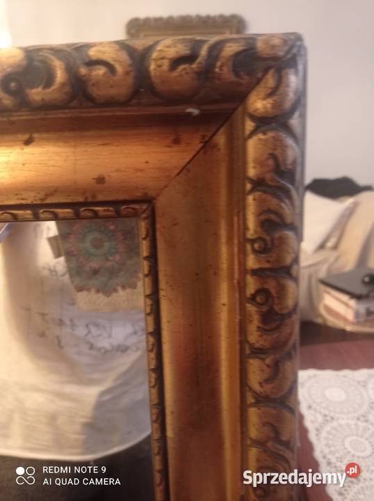 Duże stare lustro w złotej ramie 135 cm x 55 cm