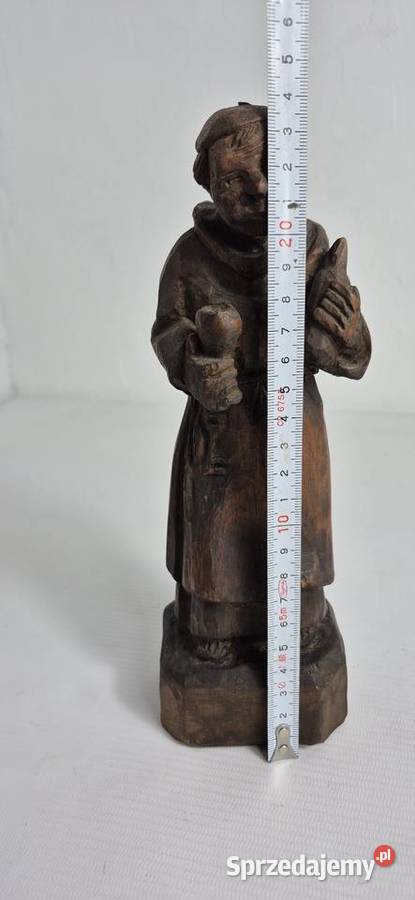 Drewniana Rzeźba Mnich z Kielichem Vintage Biłgoraj