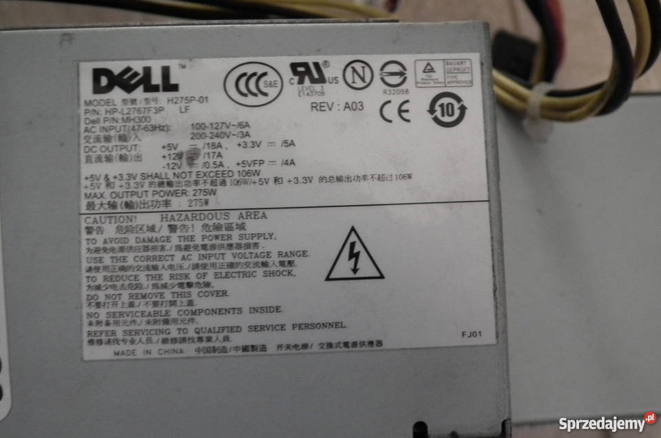 Zasilacz Dell Optiplex HPL2767F3P MH300 275W SFF sprzedam