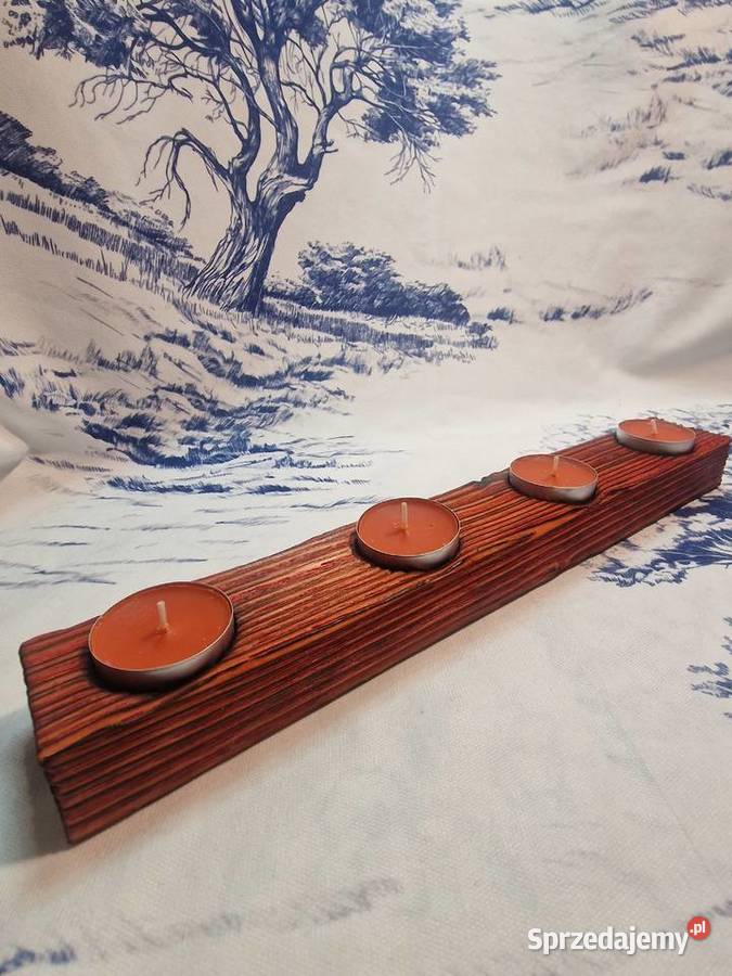 Świecznik Shou Sugi Ban drewno świerkowe pomarańczowy sprzedam