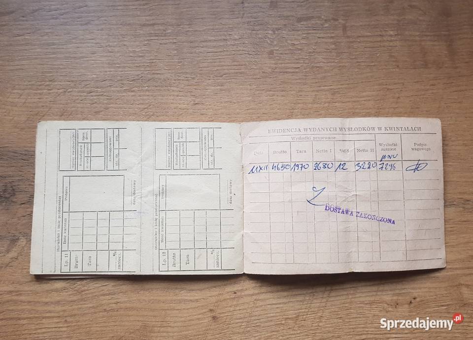 Pokwitowanie Dostarczonych Buraków 1987 r Golina