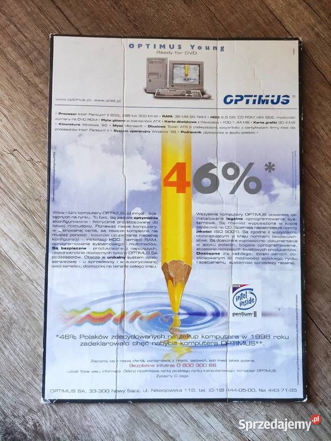 Reklama plakat komputer PC Optimus Young lata 90 Rzeszów