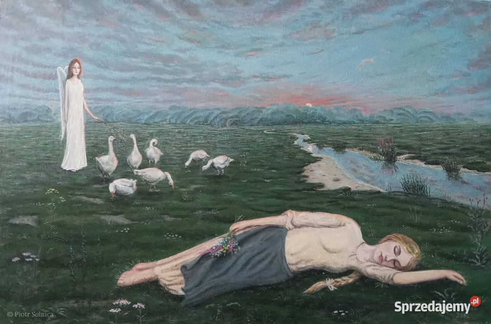 Pasterka i Anioł obraz olejny ręcznie malowany Warszawa