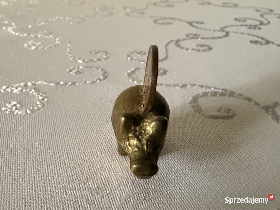 Mosiężna Figurka Świnka z Pieniążkiem Miniaturka Figurki i rzeźby Czerwionka-Leszczyny
