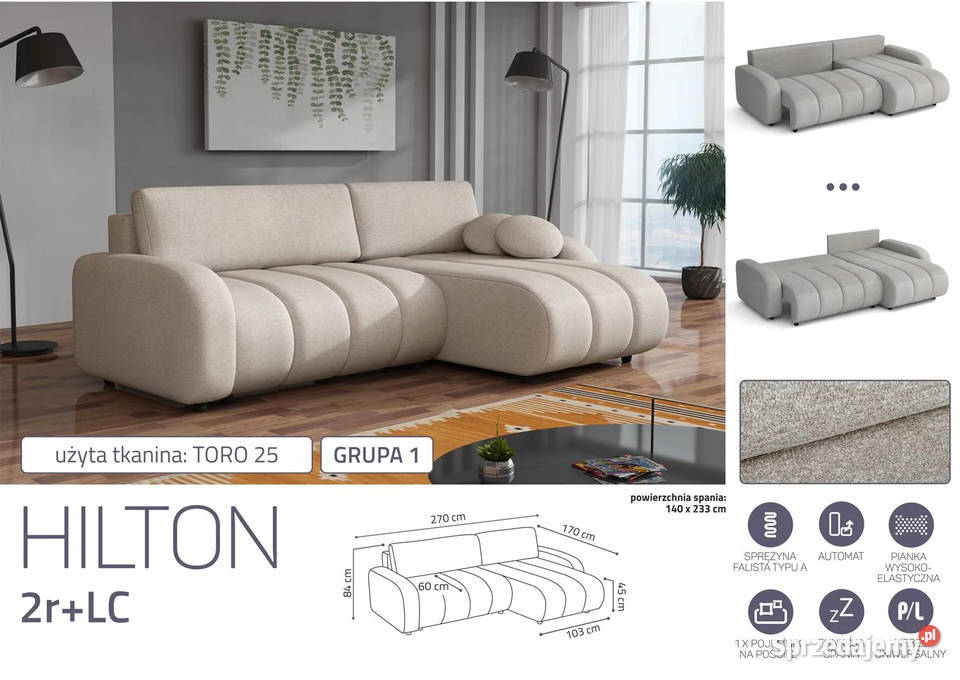 Narożnik Hilton 270x170 pojemnikfunkcja spania Wieruszów