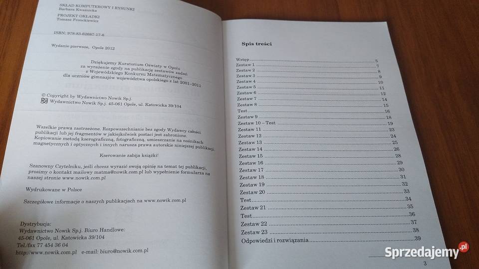 Konkurs matematyczny uczniów gimnazjum 20012011 Rok wydania 2012 Podręczniki Gdańsk