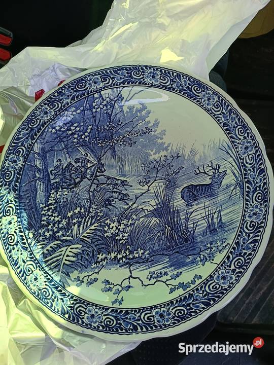 Duży talerz Boch Belgium Delfts kobaltowy niebieski Lipno