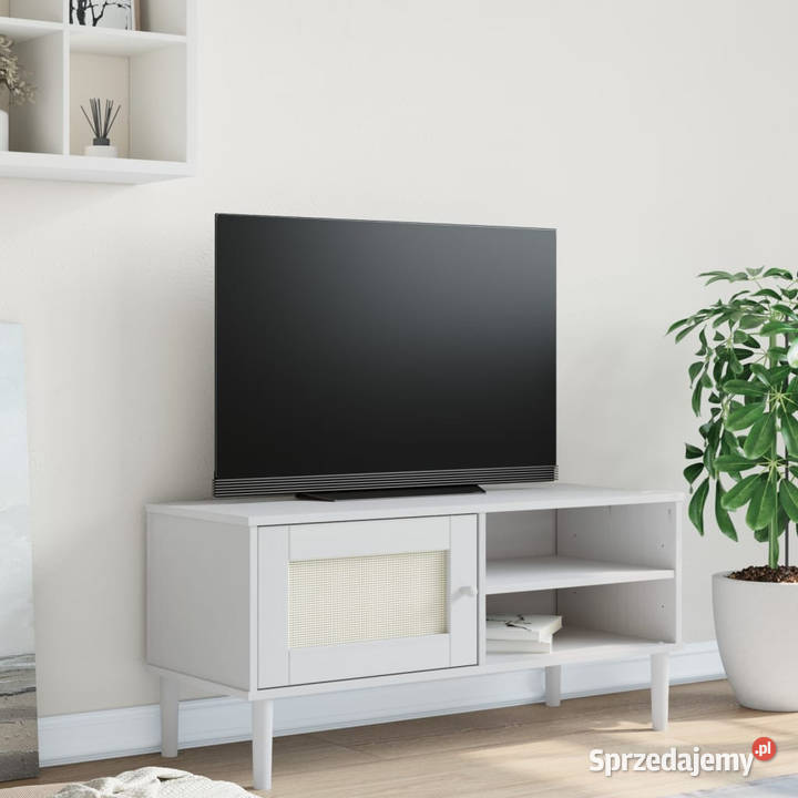 Szafka TV SENJA z plecionką biała 106x40x49 mazowieckie Warszawa