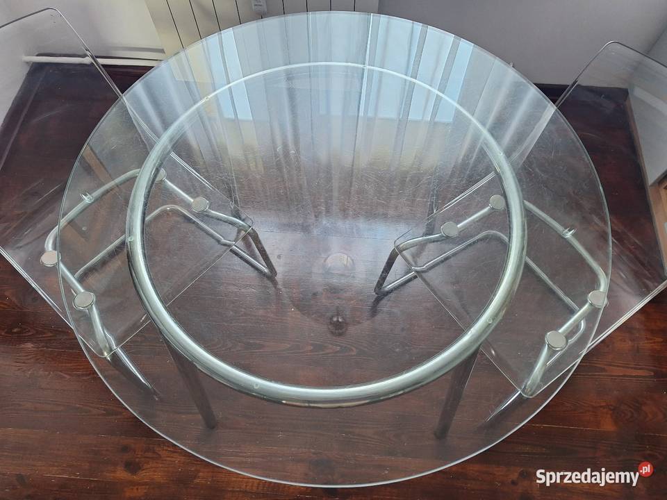 Szklany okrągły stół z krzesłami Jędrzejów