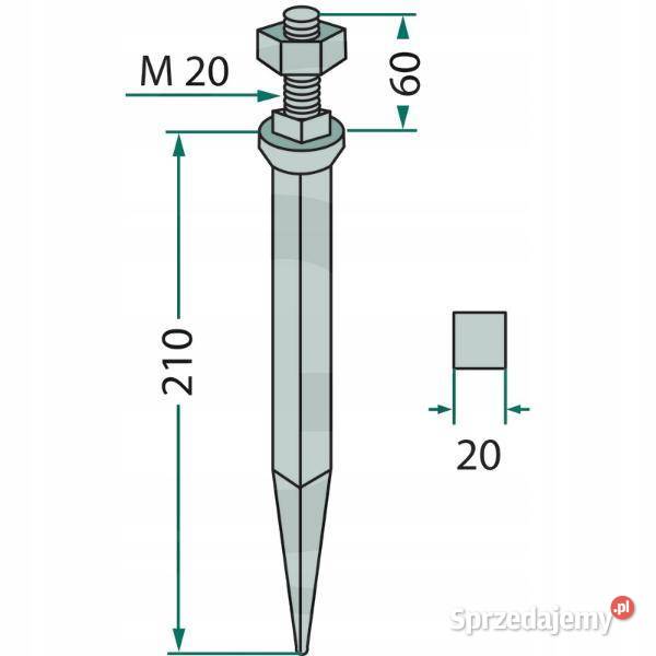 Ząb Brony Polowej M20 20x210 Prosty Hartowany Do maszyn uprawowych warmińsko-mazurskie Olsztyn