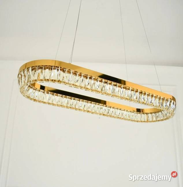 Żyrandol kryształowy nowoczesny złoty podłużny