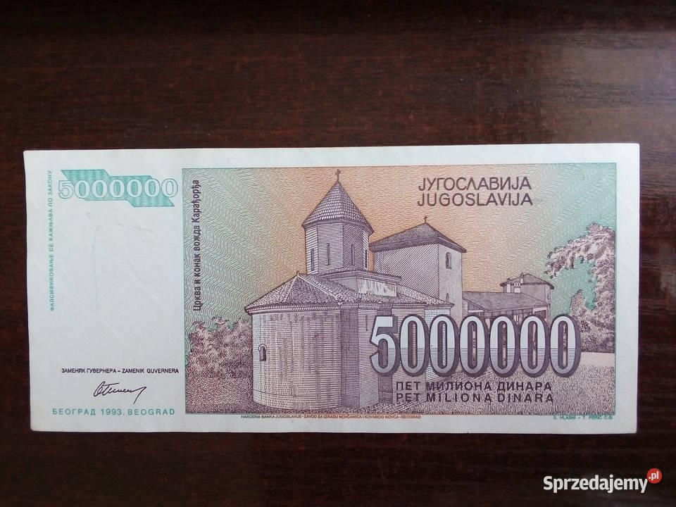 Banknot 5 milionów dinarów Jugosławia sprzedam