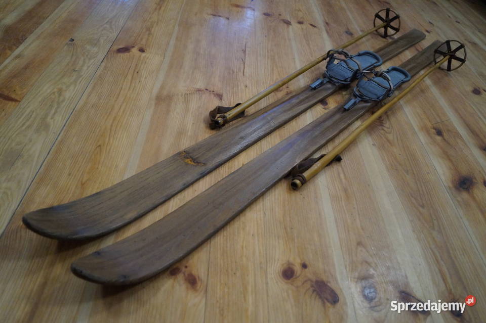 Stare narty jesionowe 200 z kijkami podkarpackie Pruchnik