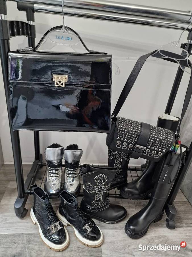 Botki Kozaki Skóra Czarne Kamienie Ćwieki 36 Żywiec